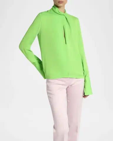 TOM FORD Twisted-Neck Silk Long-Sleeve Shirt | Thumbnail 12