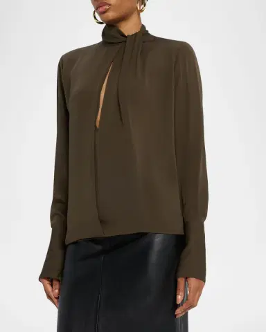 TOM FORD Twisted-Neck Silk Long-Sleeve Shirt | Thumbnail 16