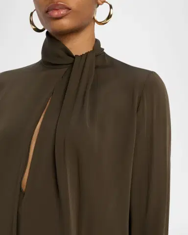 TOM FORD Twisted-Neck Silk Long-Sleeve Shirt | Thumbnail 17