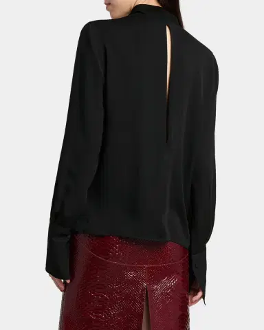 TOM FORD Twisted-Neck Silk Long-Sleeve Shirt | Thumbnail 19