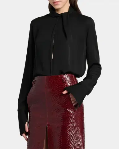 TOM FORD Twisted-Neck Silk Long-Sleeve Shirt | Thumbnail 22