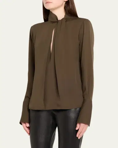 TOM FORD Twisted-Neck Silk Long-Sleeve Shirt | Thumbnail 4