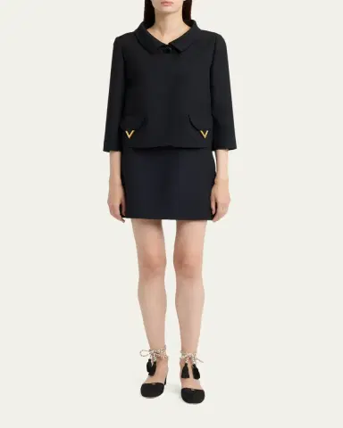 Valentino Garavani V-Logo Wool-Silk Single-Breasted Jacket | Thumbnail 2