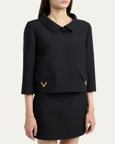 Valentino Garavani V-Logo Wool-Silk Single-Breasted Jacket | Thumbnail 4