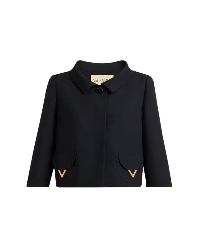 V-Logo Wool-Silk Single-Breasted Jacket