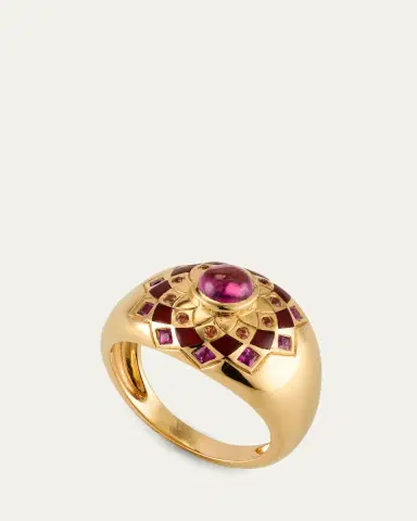 Orly Marcel 18K Yellow Gold Temple Mandala Dome Ring with Carnelian, Sapphires and Pink Tourmaline, Size | Thumbnail 3 Orly Marcel 18K Yellow Gold Temple Mandala Dome Ring with Carnelian, Sapphires and Pink Tourmaline, Size | Thumbnail 3