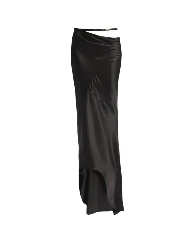Asymmetric Satin Maxi Skirt With Train