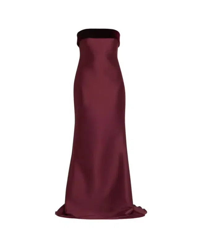 Strapless Velvet-Trim Mikado Trumpet Gown