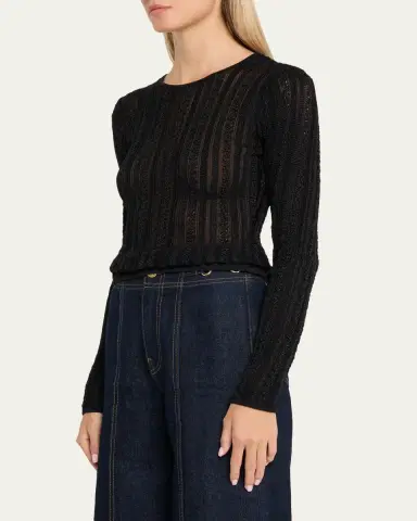 Ulla Johnson Ardith Long-Sleeve Lace Knit Top | Thumbnail 4