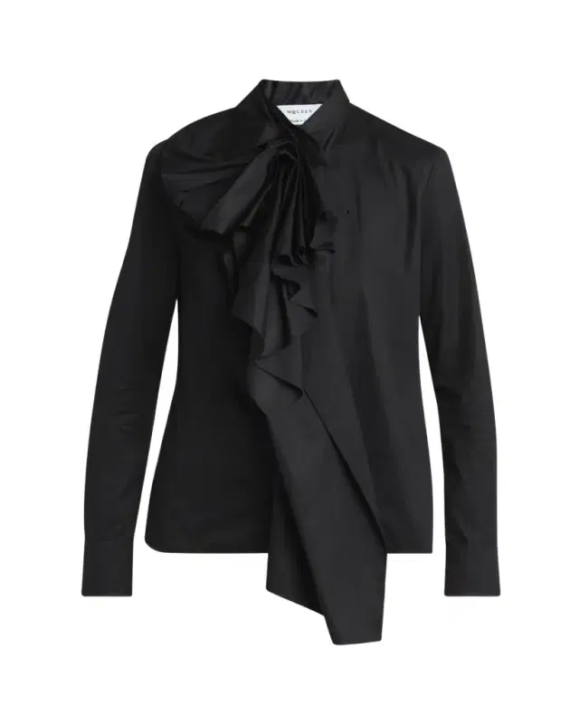 Draped Ruffle Cotton Poplin Blouse