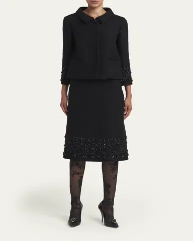 Valentino Garavani Crystal Embroidered Tweed Single-Breasted Top Coat | Thumbnail 2 Valentino Garavani Crystal Embroidered Tweed Single-Breasted Top Coat | Thumbnail 2