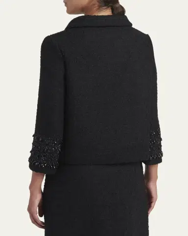 Valentino Garavani Crystal Embroidered Tweed Single-Breasted Top Coat | Thumbnail 3 Valentino Garavani Crystal Embroidered Tweed Single-Breasted Top Coat | Thumbnail 3