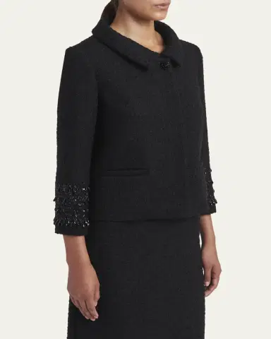 Valentino Garavani Crystal Embroidered Tweed Single-Breasted Top Coat | Thumbnail 4 Valentino Garavani Crystal Embroidered Tweed Single-Breasted Top Coat | Thumbnail 4