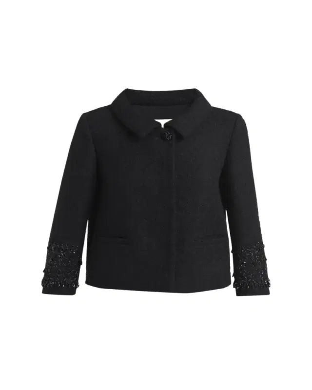 Crystal Embroidered Tweed Single-Breasted Top Coat