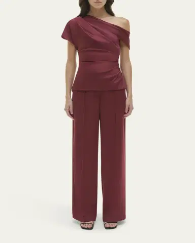 SIMKHAI Phoebe Draped Asymmetric Satin Top | Thumbnail 2