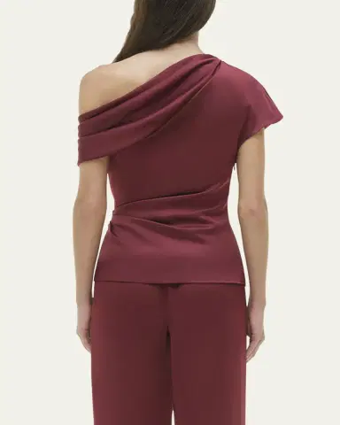 SIMKHAI Phoebe Draped Asymmetric Satin Top | Thumbnail 3
