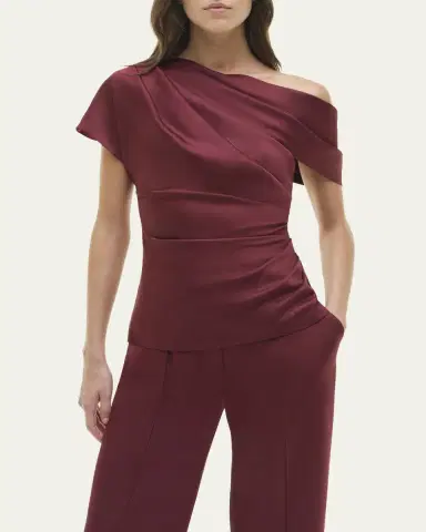 SIMKHAI Phoebe Draped Asymmetric Satin Top | Thumbnail 5