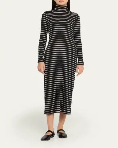 Proenza Schouler White Label Frances Stripe Rib-Knit Turtleneck Dress | Thumbnail 2