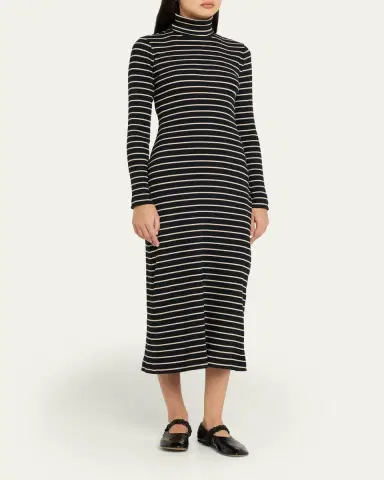 Proenza Schouler White Label Frances Stripe Rib-Knit Turtleneck Dress | Thumbnail 4