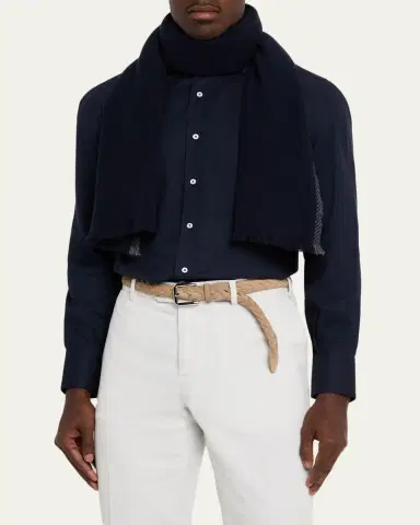 Brunello Cucinelli Men's Cashmere Contrast-Trim Scarf | Thumbnail 3 Brunello Cucinelli Men's Cashmere Contrast-Trim Scarf | Thumbnail 3