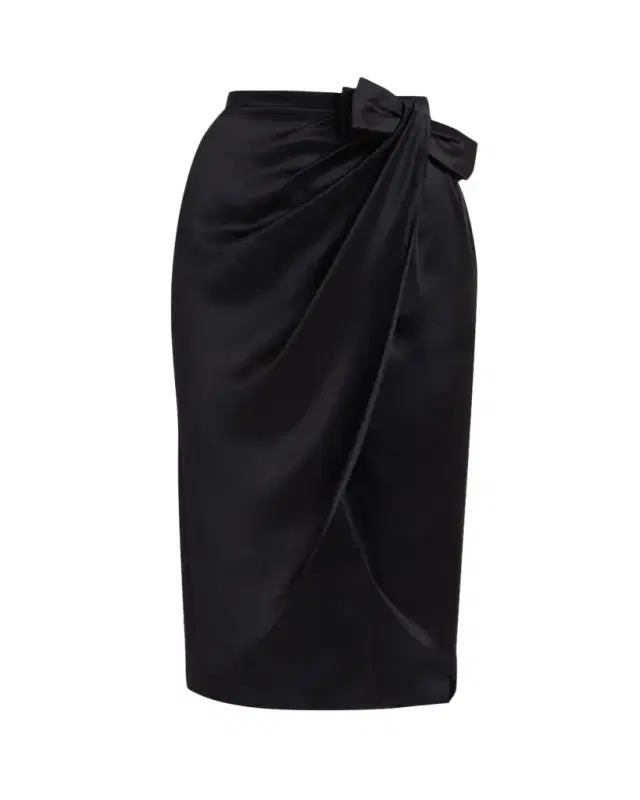 Valentino Garavani Draped Silk Bow Midi Tulip Skirt