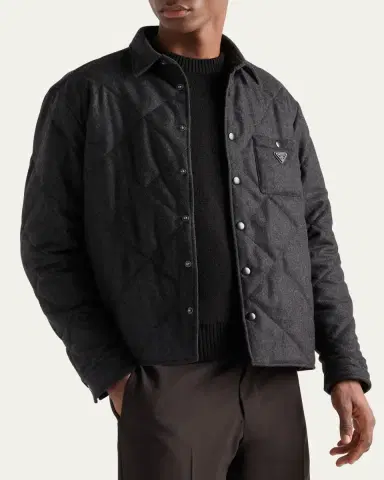 Prada Men's Quilted Cashmere Snap-Front Overshirt | Thumbnail 4 Prada Men's Quilted Cashmere Snap-Front Overshirt | Thumbnail 4