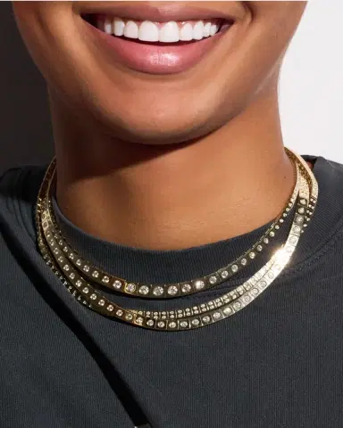TYPE JEWELRY 14K Yellow Gold LEGGO Riviere Diamond Tennis Necklace, 15"L | Thumbnail 3