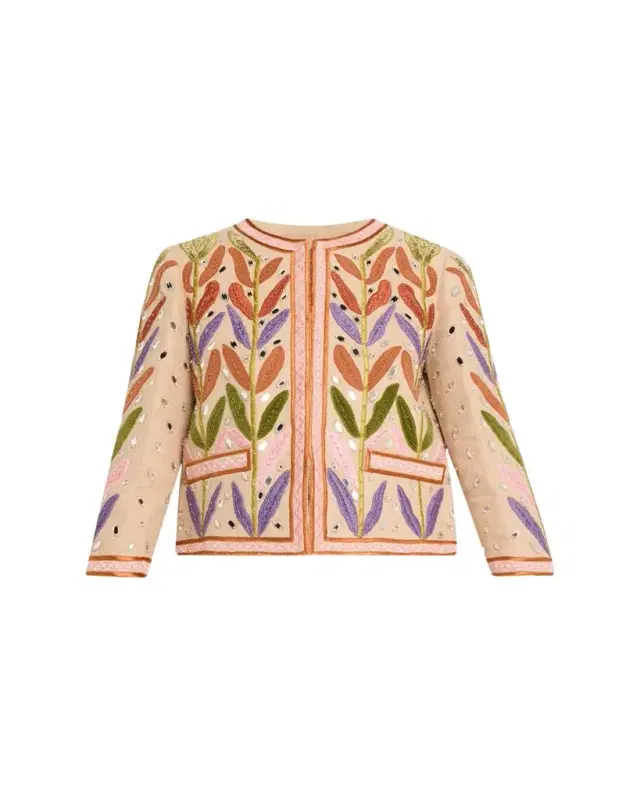 Valentino Garavani Beaded Leaf-Embroidered Linen Jacket