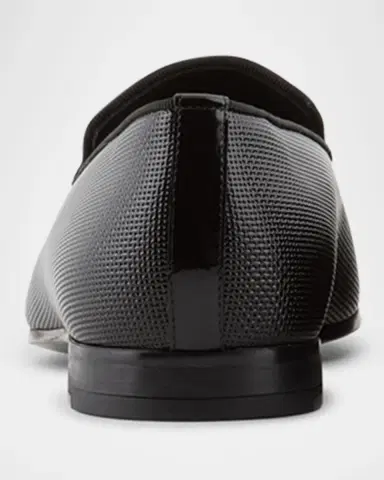 Giorgio Armani Men's Textured Leather Grosgrain-Trim Loafers | Thumbnail 2