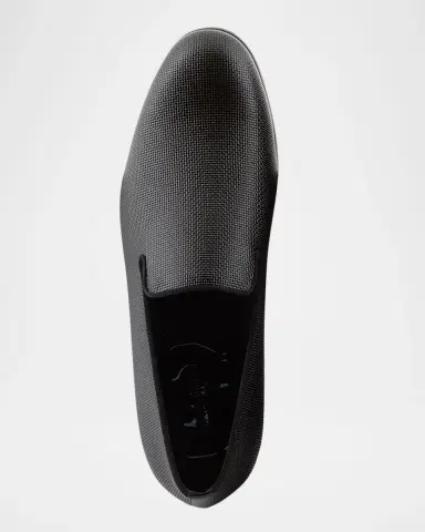 Giorgio Armani Men's Textured Leather Grosgrain-Trim Loafers | Thumbnail 3