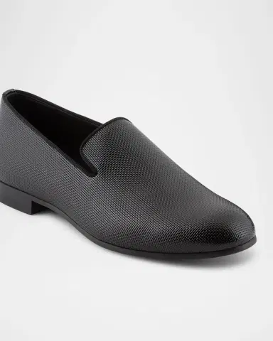 Giorgio Armani Men's Textured Leather Grosgrain-Trim Loafers | Thumbnail 4