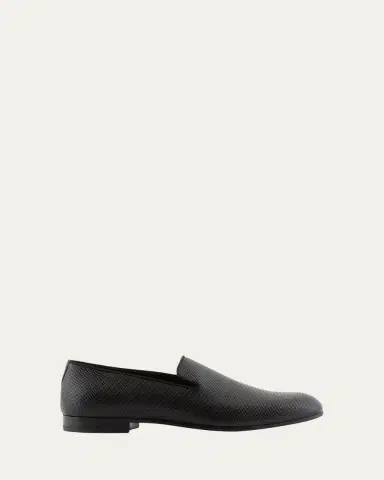 Giorgio Armani Men's Textured Leather Grosgrain-Trim Loafers | Thumbnail 6