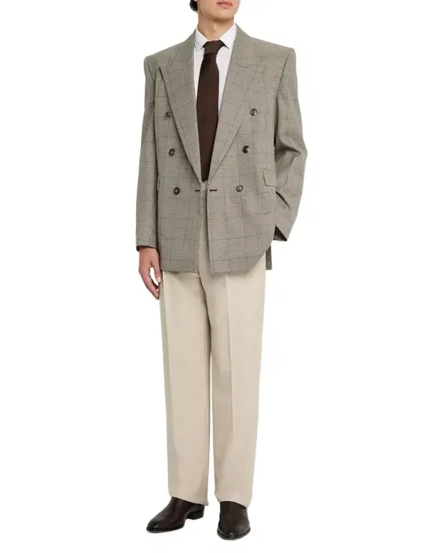 Men's Double-Breasted Check Wool Blazer