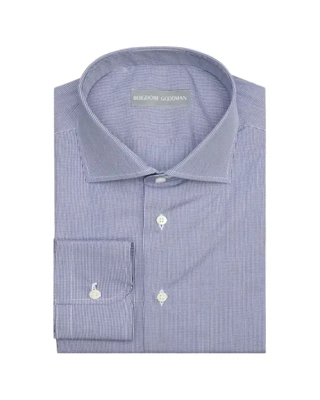 Men's Cotton Micro-Check Spread Collar Dress Shirt