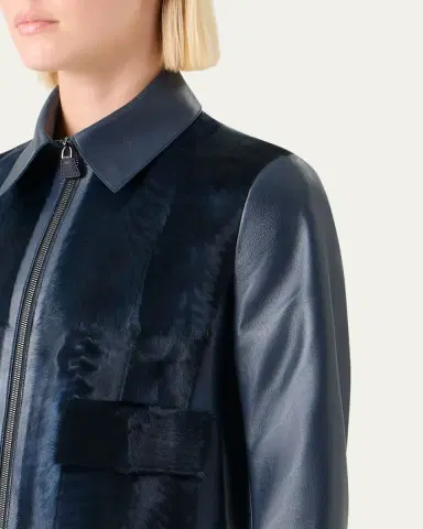 Akris Sady Lamb Shearling Paneled Short Leather Jacket | Thumbnail 4 Akris Sady Lamb Shearling Paneled Short Leather Jacket | Thumbnail 4