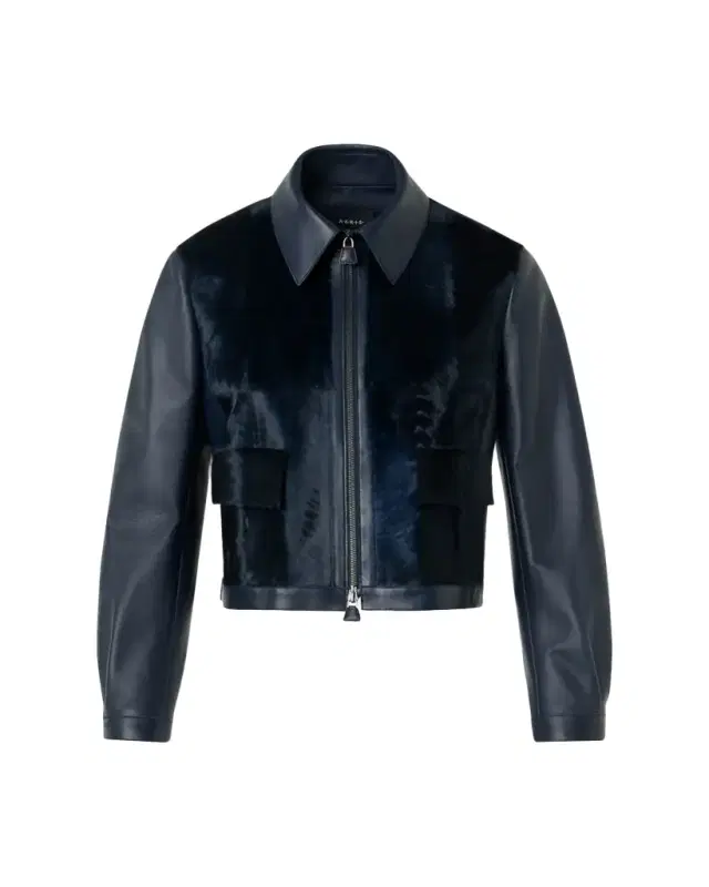 Akris Sady Lamb Shearling Paneled Short Leather Jacket