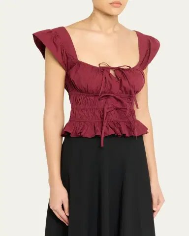 Ciao Lucia Katrin Smocked Drawstring Crop Top | Thumbnail 4