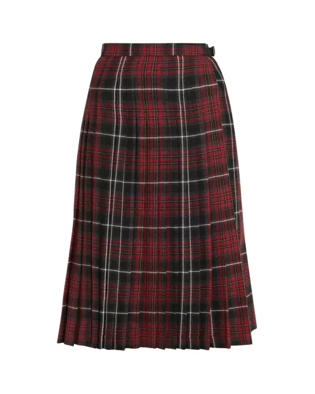 Check Pleated Wrap Midi Skirt