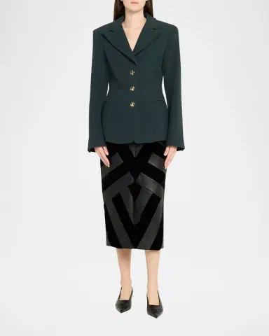 Sergio Hudson Chevron Paneled Leather Midi Pencil Skirt | Thumbnail 6