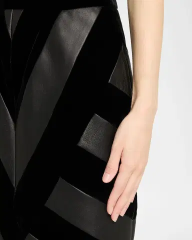 Sergio Hudson Chevron Paneled Leather Midi Pencil Skirt | Thumbnail 9