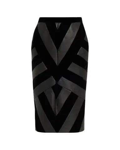 Sergio Hudson Chevron Paneled Leather Midi Pencil Skirt | Thumbnail 1