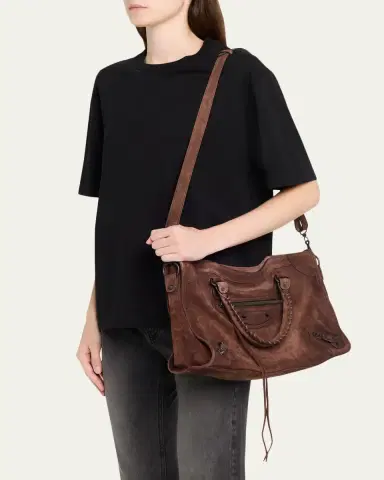 Balenciaga Le City Medium Suede Shoulder Bag | Thumbnail 2 Balenciaga Le City Medium Suede Shoulder Bag | Thumbnail 2