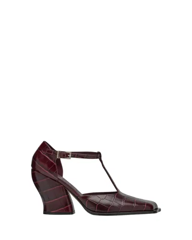 Onda Croc-Embossed Leather T-Bar Pumps