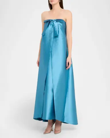 BERNADETTE Jacques Strapless Bow Overlay Satin Gown | Thumbnail 3