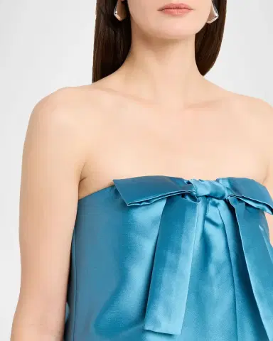 BERNADETTE Jacques Strapless Bow Overlay Satin Gown | Thumbnail 4