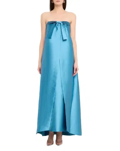 BERNADETTE Jacques Strapless Bow Overlay Satin Gown | Thumbnail 1
