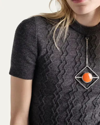 Prada Short-Sleeve Knit Sweater with Pendants | Thumbnail 4 Prada Short-Sleeve Knit Sweater with Pendants | Thumbnail 4