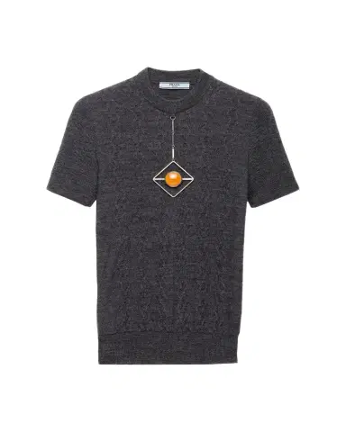 Prada Short-Sleeve Knit Sweater with Pendants | Thumbnail 1 Prada Short-Sleeve Knit Sweater with Pendants | Thumbnail 1