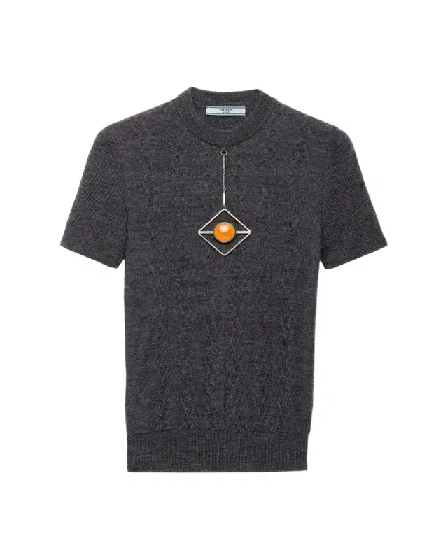 Short-Sleeve Knit Sweater with Pendants