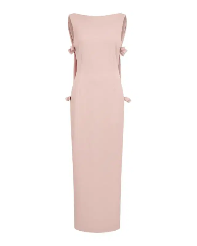 BERNADETTE Colette Bow Low-Back Cape Sleeveless Gown